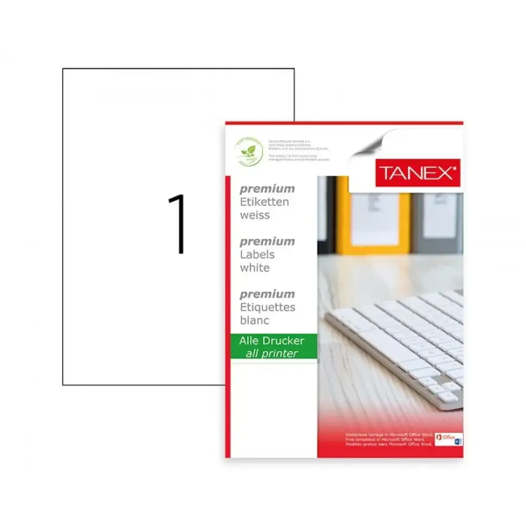 Labels, Tanex, No:TW-2000, A4 (100 Sheets), 100 Etiketten/Labels, (210x297.4mm) 