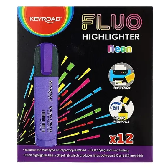 Highlighter Marker, KEYROAD, 1 - 5 mm, Chisel Tip, Purple Box 