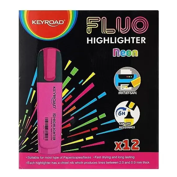 Highlighter Marker, KEYROAD, 1 - 5 mm, Chisel Tip, Pink Box 
