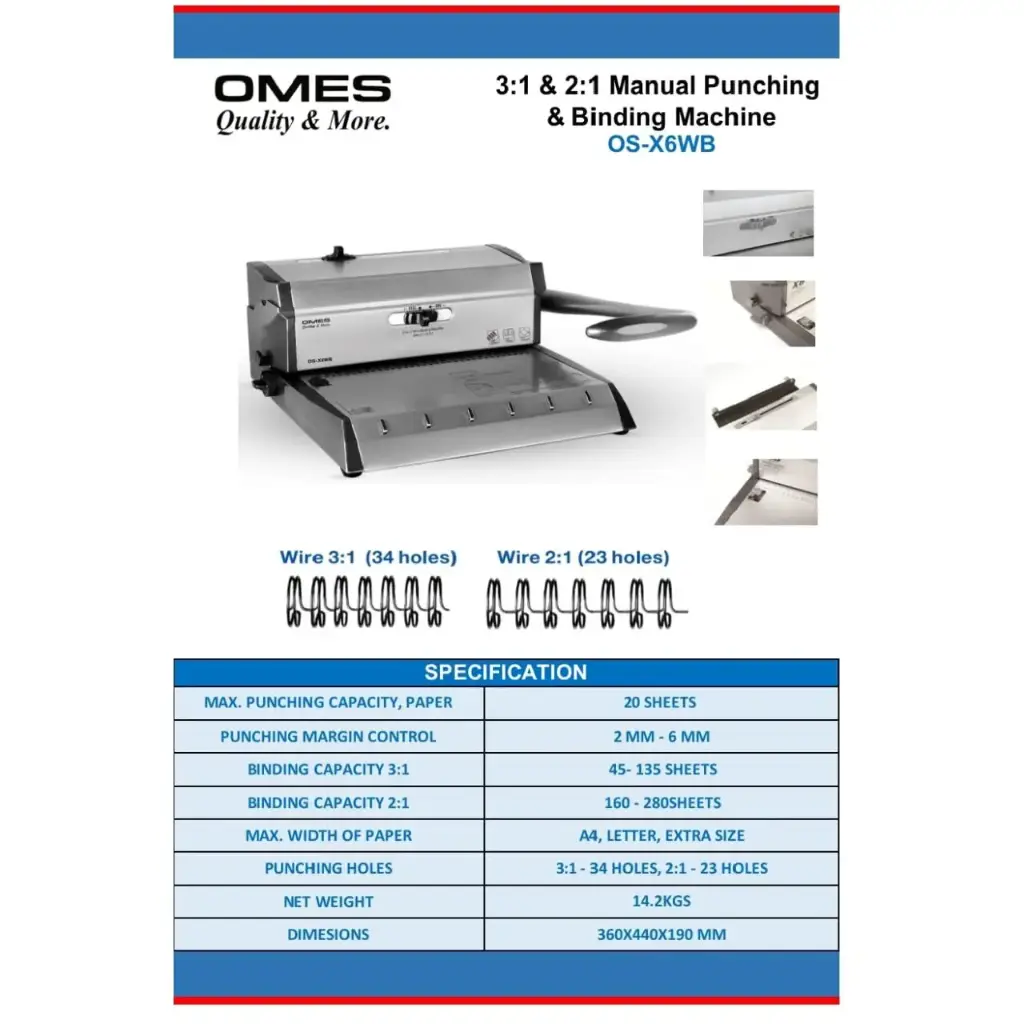 OMES 3:1 & 2:1 Manual Punching and Binding Machine OS-X6WB
