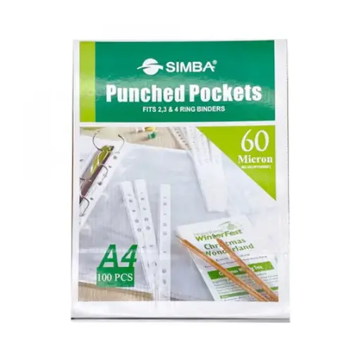 [151242527] Documents Covers, SIMBA, Punched Sheet Pockets, 60 Micron, A4, Transparent, 100 PC/Pack