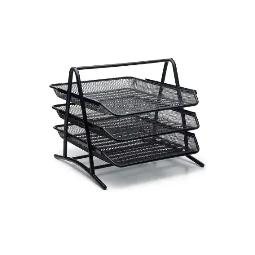 [322458] Desk Organizer, Desk Office Tray , 3 tries, Steel, Black
