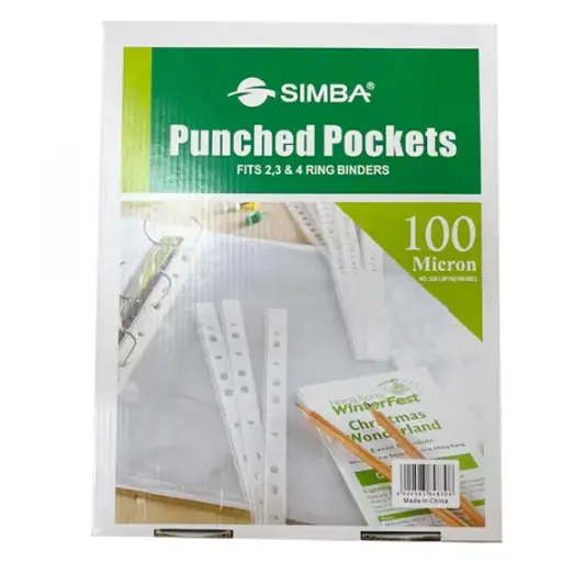 [1513413072] Documents Covers, SIMBA, Punched Sheet Pockets, 100 Micron, A4, Transparent, 100 PC/Pack