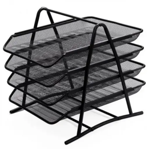 [322460 DO4TRAY] Desk Office Tray Steel 4 tries Black