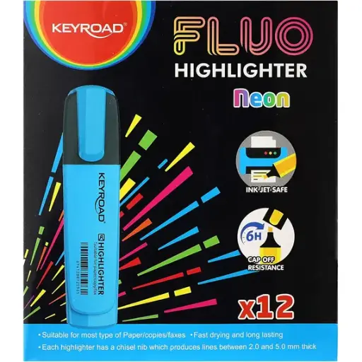 [19159] Highlighter Marker, KEYROAD, 1 - 5 mm, Chisel Tip, Blue Box