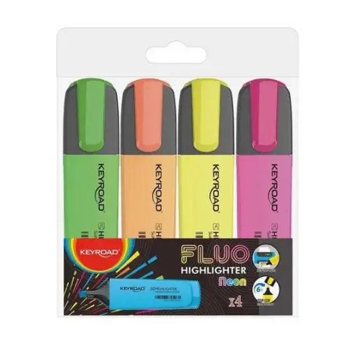 [19145] Highlighter Marker, KEYROAD, 1 - 5 mm , Chisel Tip, 4 Colors/Box 