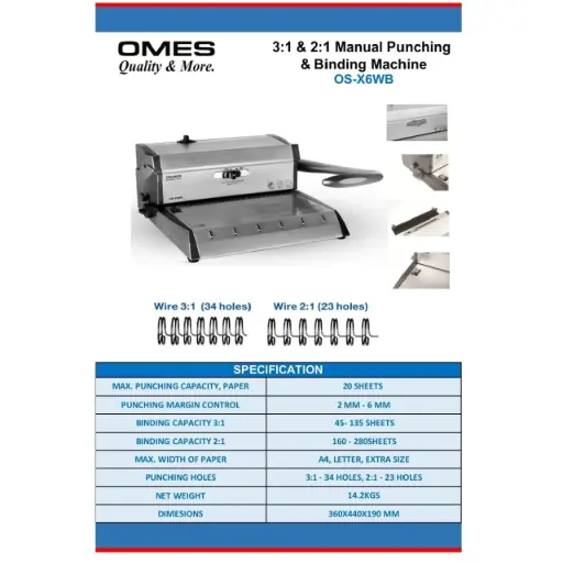 [OS-OS-X6WB] OMES 3:1 & 2:1 Manual Punching and Binding Machine OS-X6WB